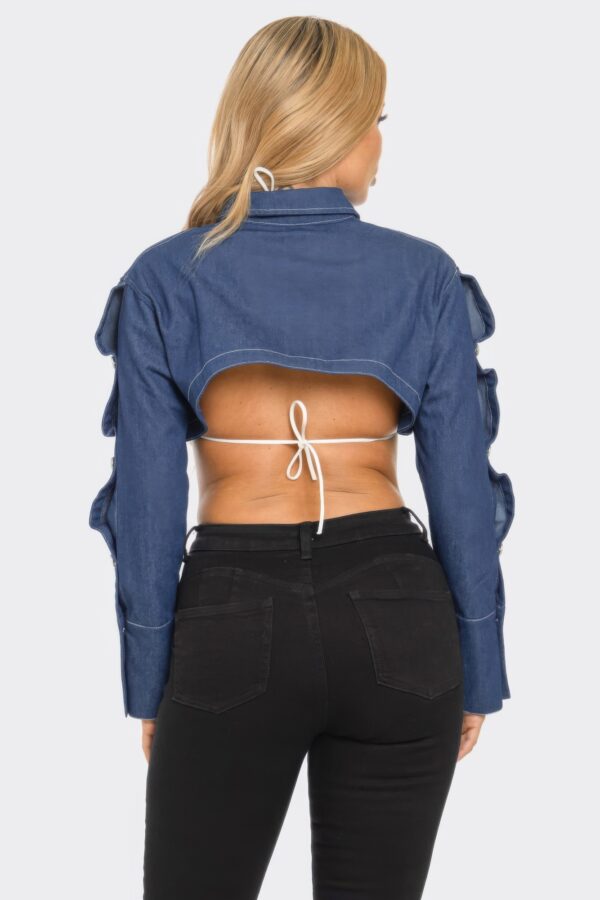Cropped Denim Button-Down Bolero – Tailored Collar