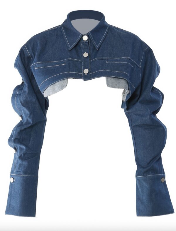 Cropped Denim Button-Down Bolero – Tailored Collar