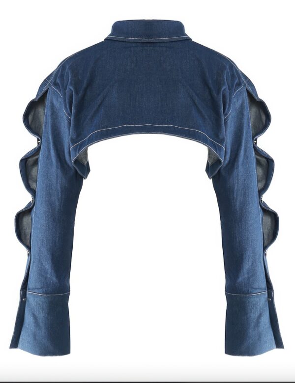 Cropped Denim Button-Down Bolero – Tailored Collar