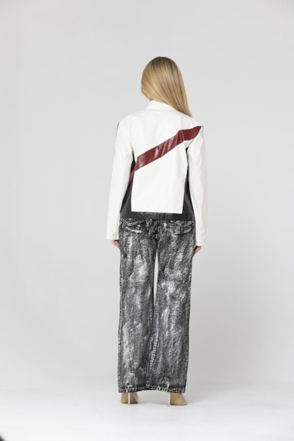 PU Leather Colorblock Jacket – High Neck