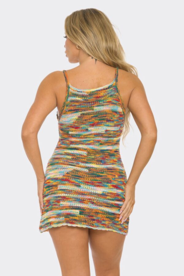 Multicolor Knit Mini Dress with Spaghetti Straps