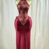 Crimson Lace Hourglass Midi Dress – Halter Lace Detail