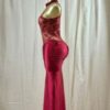 Crimson Lace Hourglass Midi Dress – Halter Lace Detail