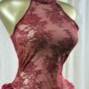 Crimson Lace Hourglass Midi Dress – Halter Lace Detail