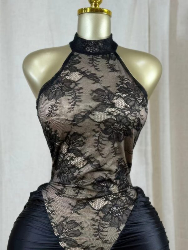 Crimson Halter Lace Hourglass Midi Dress
