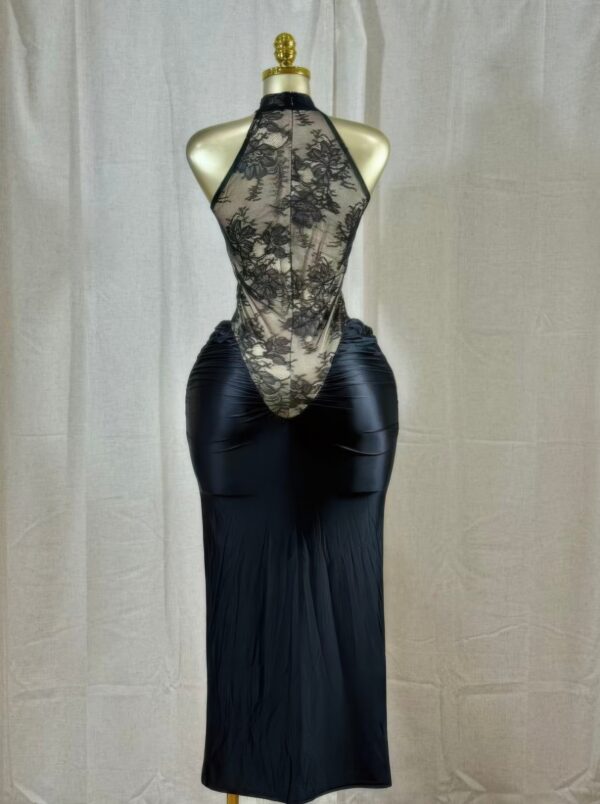 Crimson Halter Lace Hourglass Midi Dress