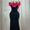 Midnight Magnolia Off-Shoulder Rosette Gown – Fuchsia