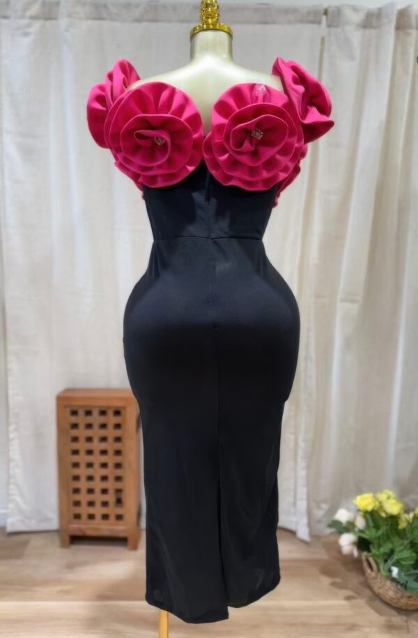 Midnight Magnolia Off-Shoulder Rosette Gown – Fuchsia