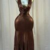 Cocoa Moonlight Shimmer Midi Dress – Draped Cowl