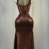 Cocoa Moonlight Shimmer Midi Dress – Draped Cowl