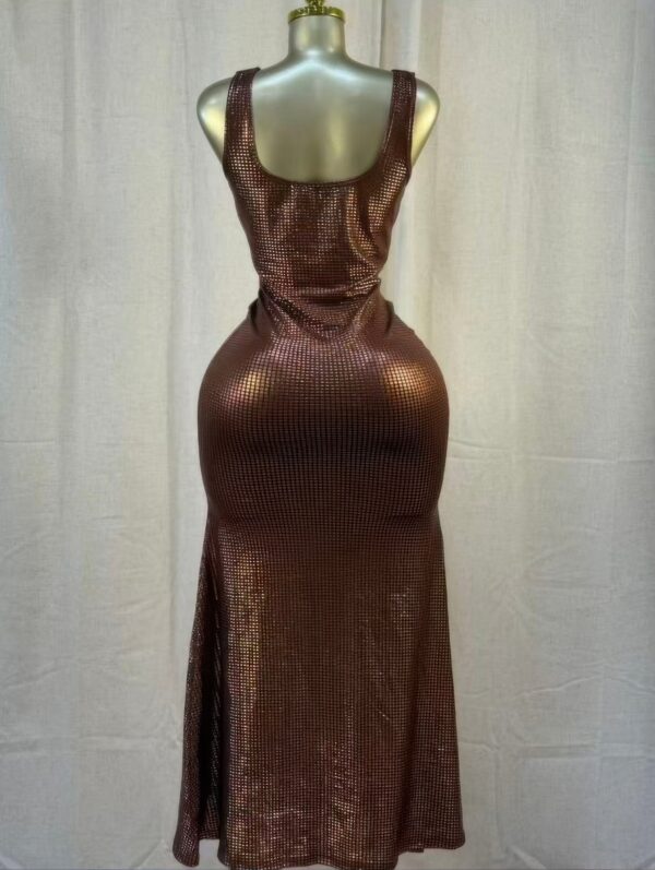 Cocoa Moonlight Shimmer Midi Dress – Draped Cowl