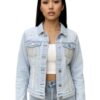 Rhinestone Fringe Distressed Jean Jacket