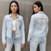 Rhinestone Fringe Distressed Jean Jacket