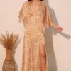 Boho Lurex Chiffon Cape Maxi Dress – Shimmer Overlay