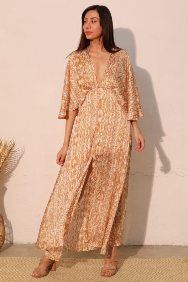 Boho Lurex Chiffon Cape Maxi Dress – Shimmer Overlay
