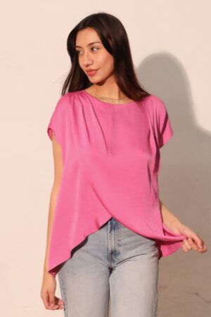 Washed Poly Silk Tulip-Hem Tunic Top – Made in USA