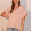 Washed Poly Silk V-Neck Tee – Silky Finish