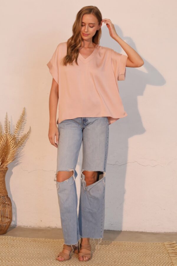 Washed Poly Silk V-Neck Tee – Silky Finish