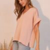 Washed Poly Silk V-Neck Tee – Silky Finish
