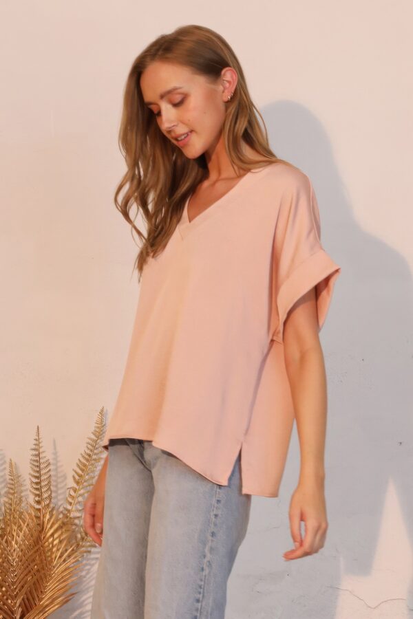 Washed Poly Silk V-Neck Tee – Silky Finish