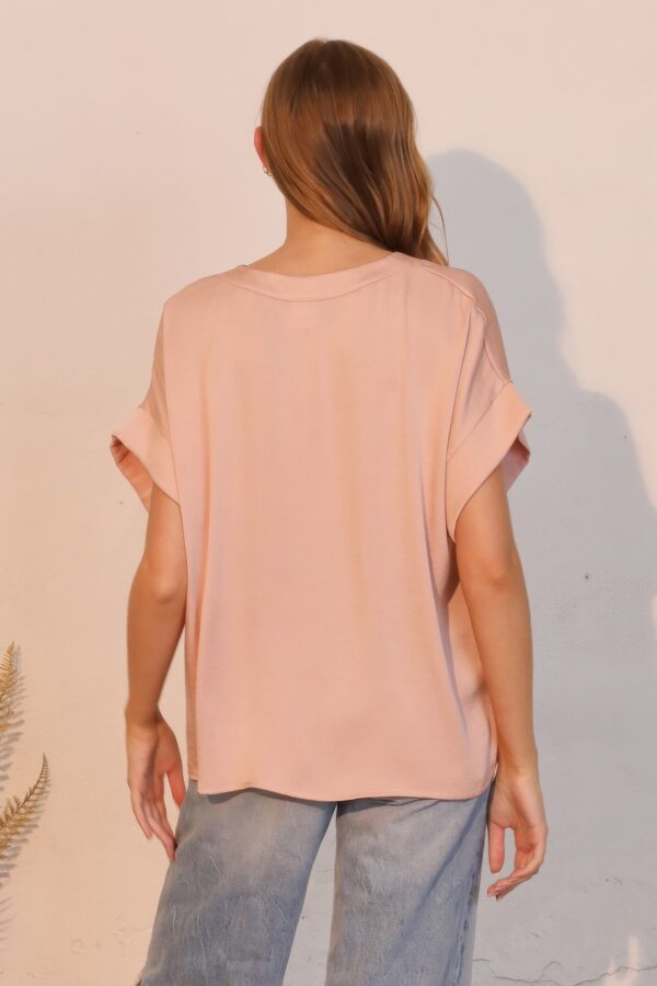 Washed Poly Silk V-Neck Tee – Silky Finish