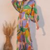 Isla Tropical Satin Boat-Neck Blouson Jumpsuit