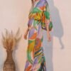 Isla Tropical Satin Boat-Neck Blouson Jumpsuit