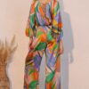 Isla Tropical Satin Boat-Neck Blouson Jumpsuit