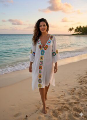 Crochet Maxi Cover-Up Dress – Open-Knit Viscose