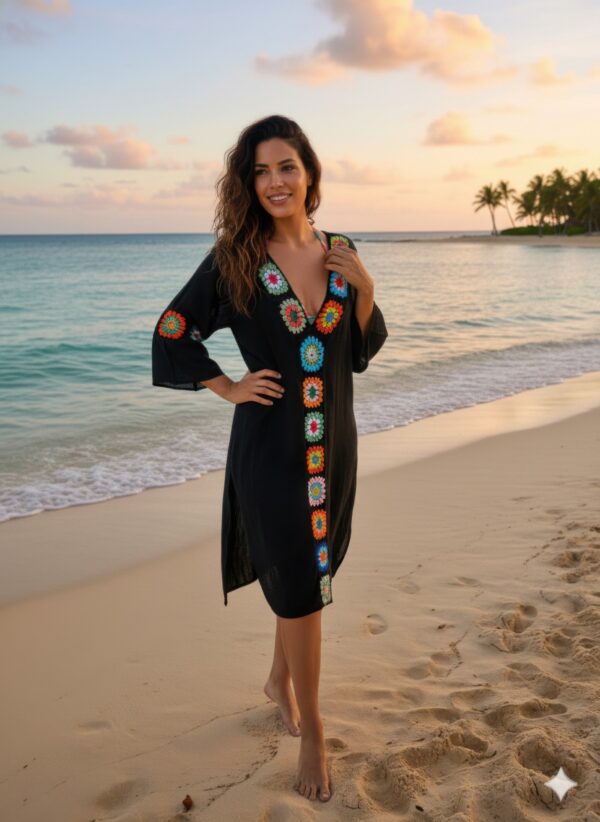 Viscose Crochet Maxi Dress – Open-Knit Beach Cover-Up