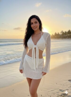 Netted 4-Piece Bikini Set with Mesh Crop Top