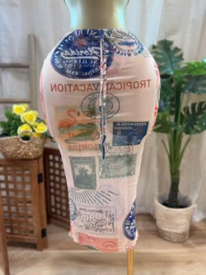 Mesh Midi Skirt with Vintage Postcard Print