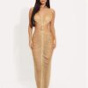 Metallic Ladder Cut Open-Back Maxi Dress – Gold/Silver
