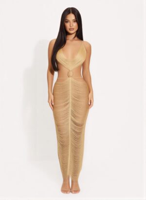 Metallic Ladder Cut Open-Back Maxi Dress – Gold/Silver