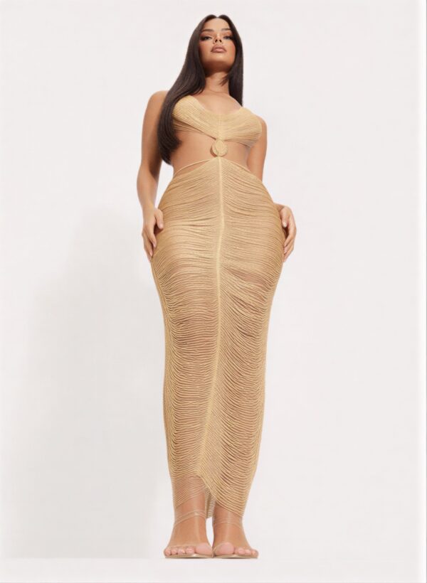 Metallic Ladder Cut Open-Back Maxi Dress – Gold/Silver