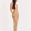 Metallic Ladder Cut Open-Back Maxi Dress – Gold/Silver