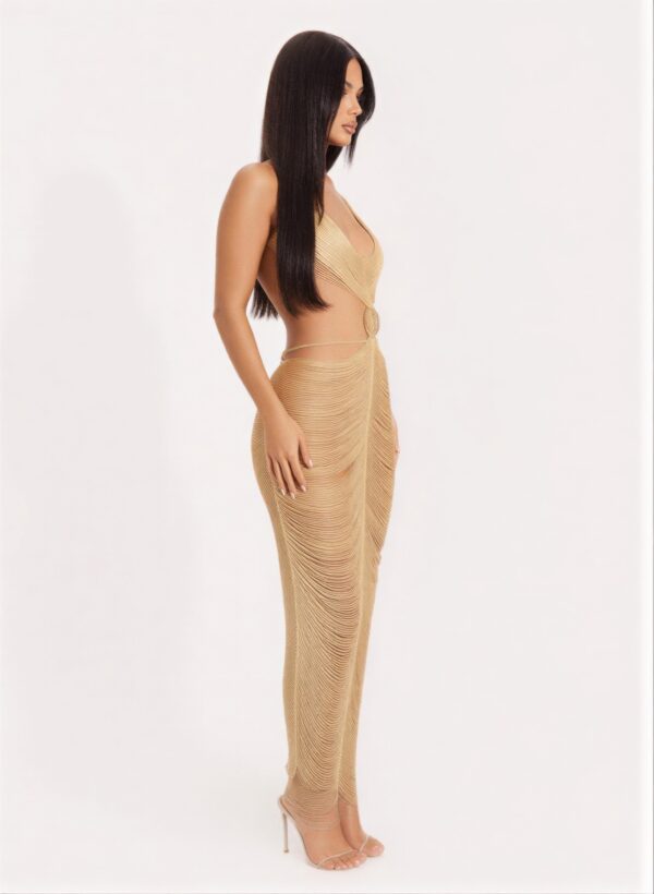Metallic Ladder Cut Open-Back Maxi Dress – Gold/Silver