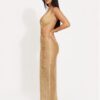 Metallic Ladder Cut Open-Back Maxi Dress – Gold/Silver