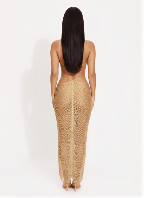 Metallic Ladder Cut Open-Back Maxi Dress – Gold/Silver