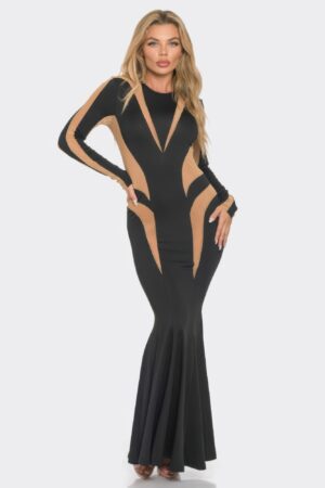Mesh Cut-Out Maxi Dress with Metallic Finish