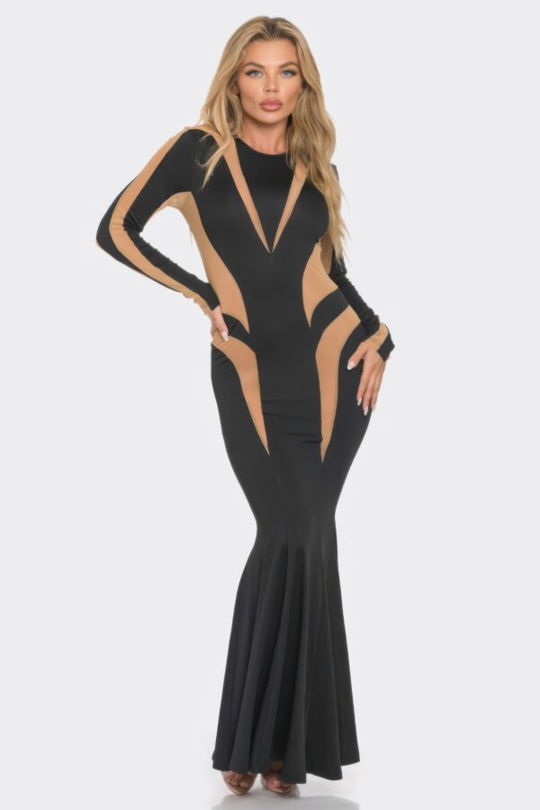 Mesh Cut-Out Maxi Dress with Metallic Finish