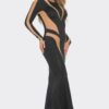 Mesh Cut-Out Maxi Dress with Metallic Finish
