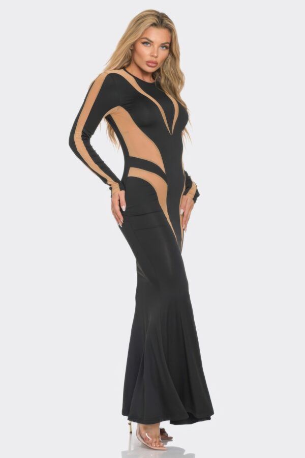 Mesh Cut-Out Maxi Dress with Metallic Finish
