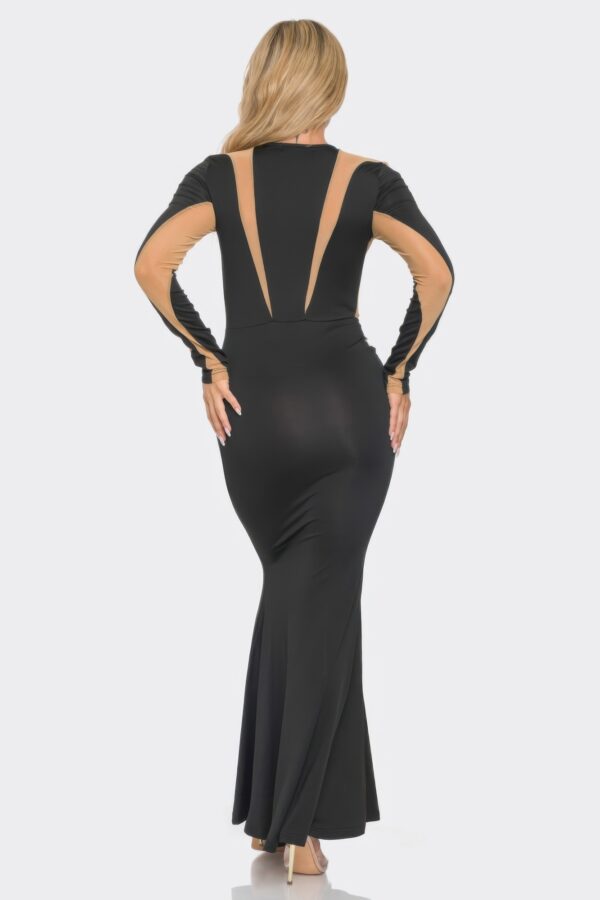 Mesh Cut-Out Maxi Dress with Metallic Finish