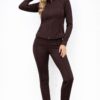High-Collar Zip Jacket & High-Waist Legging Set – Chocolate/Black