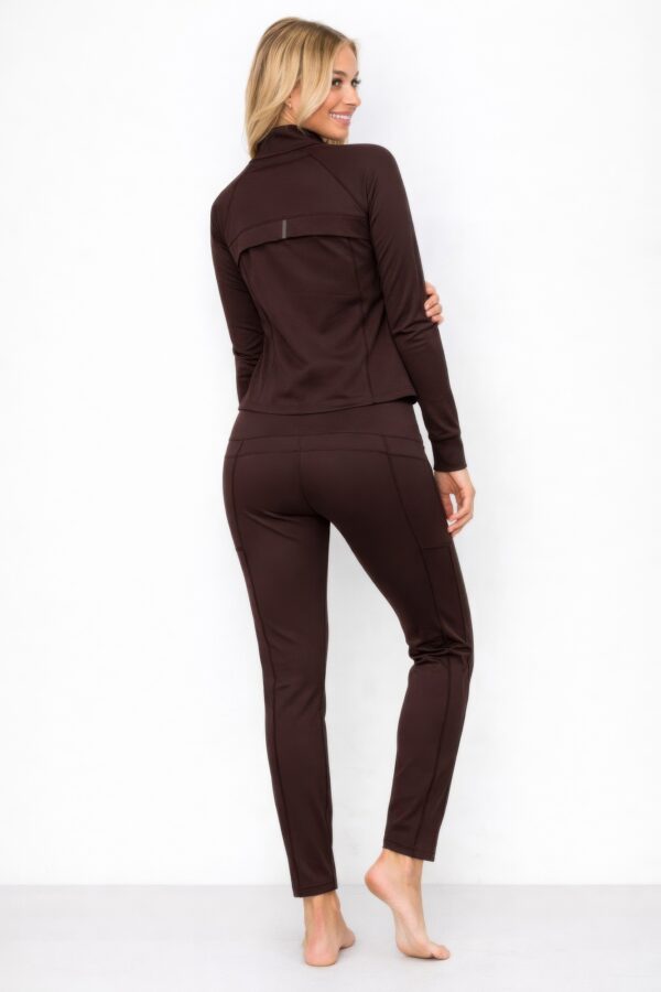 High-Collar Zip Jacket & High-Waist Legging Set – Chocolate/Black