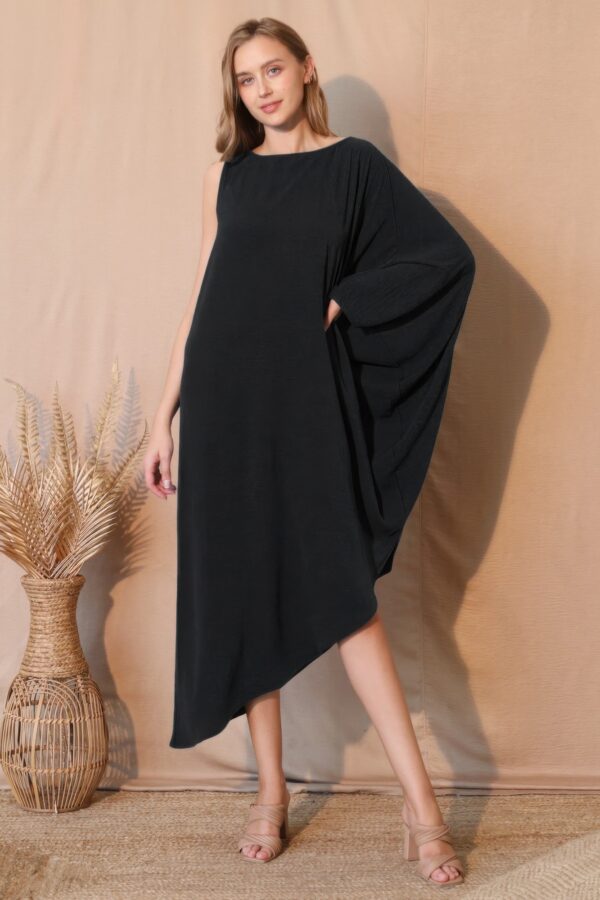 Matte Crepe One-Sleeve Dress – Asymmetrical Silhouette