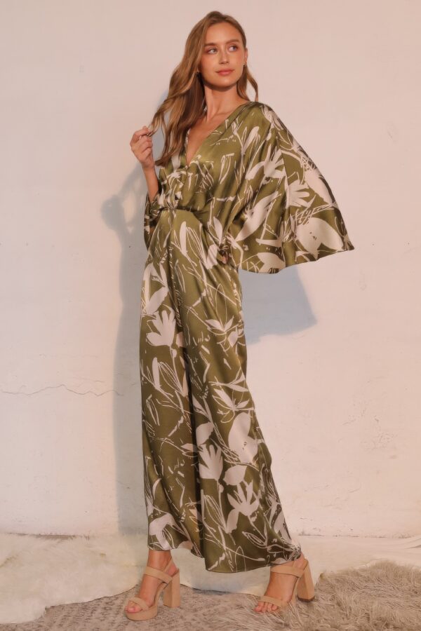 Dreaming Lily Satin Cape Jumpsuit – Floral Print