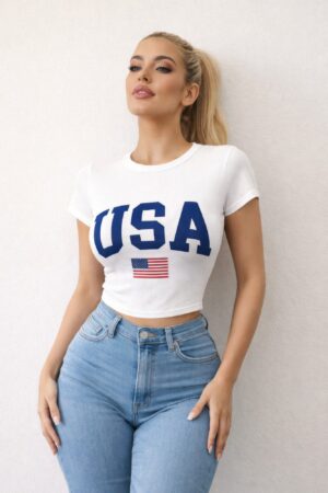 USA Graphic Fitted Tee – Cotton-Blend Slim Fit