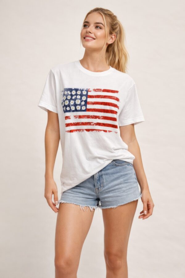 Vintage Distressed Flag Graphic Tee – Cotton-Spandex